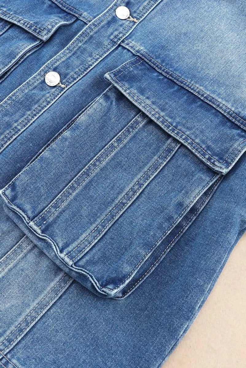 Collared Neck Button Up Denim Jacket for Women Fashion - Love Salve